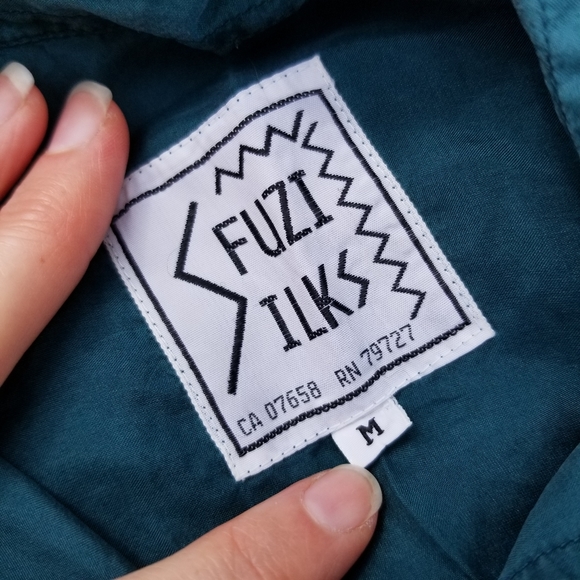 VTG 90s Turquoise Teal Silk Boxy Button Up Shirt - Picture 7 of 11